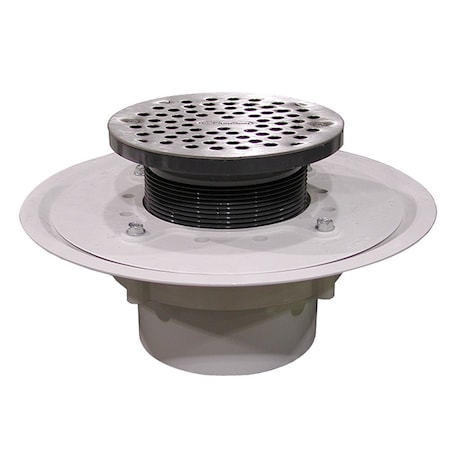 Jones Stephens 4in. Heavy Duty PVC Drain Base with 4in. Plastic Spud and 6in. Stainless Steel Strainer D50362